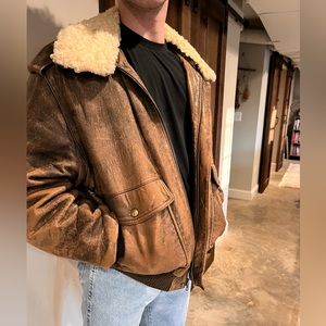 Leather bomber A-2 Sherpa flight jacket